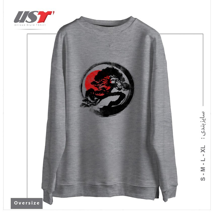 طرح BONSAI STROKE سوییشرت اورسایزرنگ طوسی ملانژ