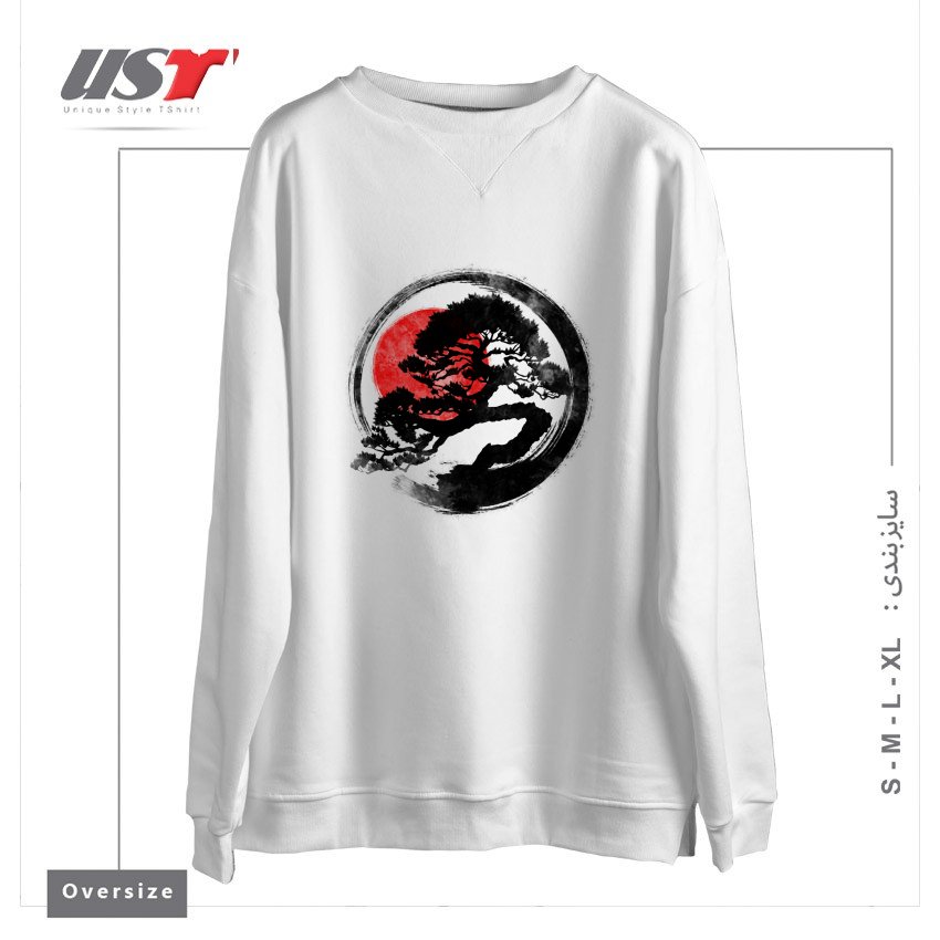 طرح BONSAI STROKE سوییشرت اورسایزرنگ سفید