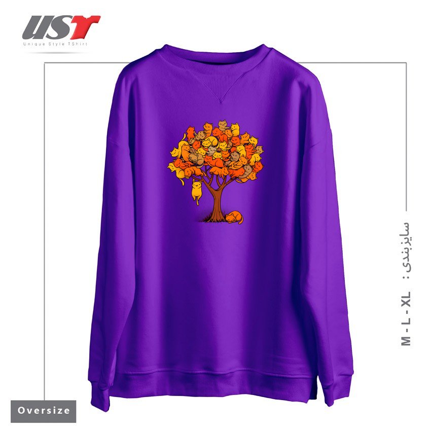 طرح CAT TREE سوییشرت اورسایزرنگ بنفش