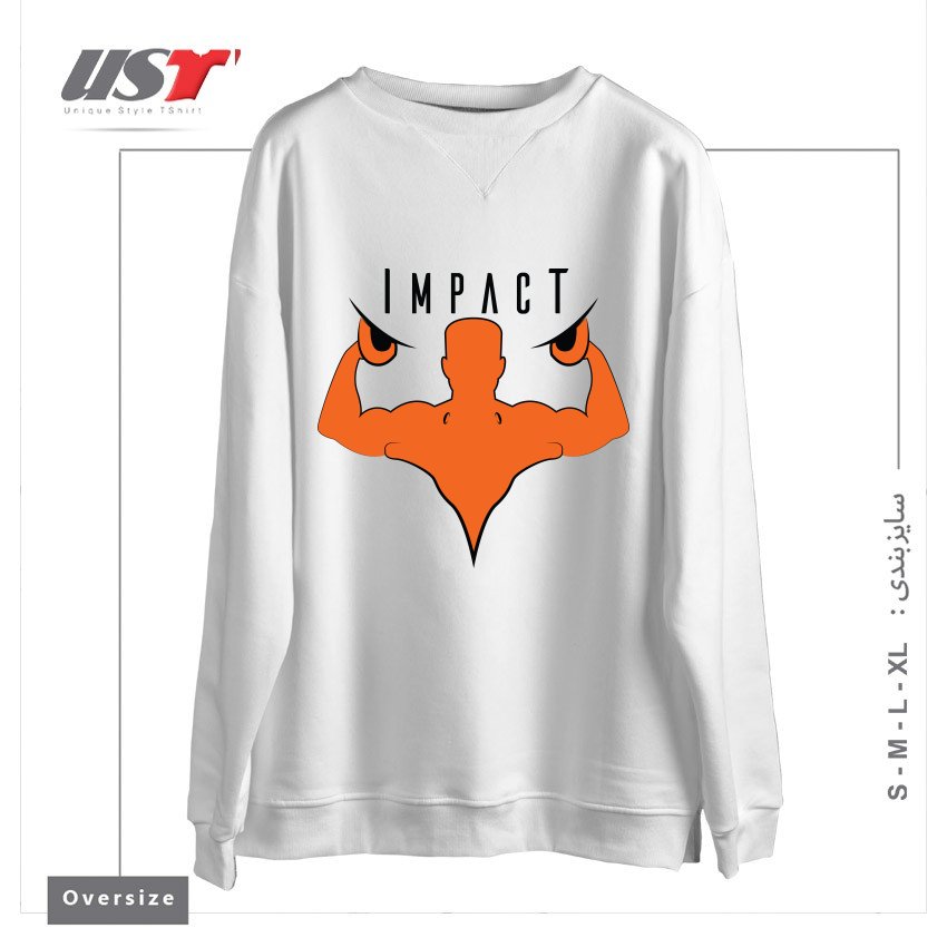 طرح IMPACT سوییشرت اورسایزرنگ سفید