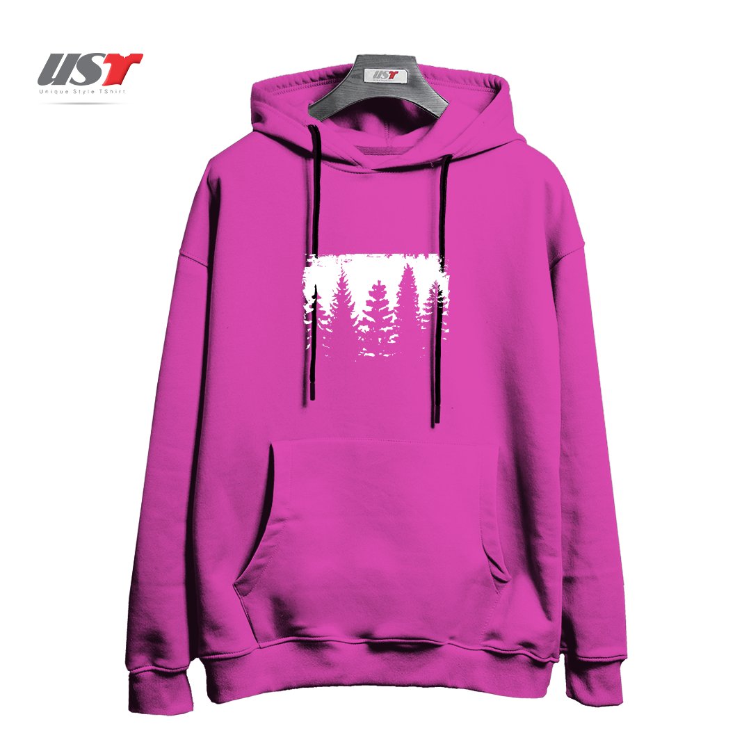 طرح FOREST SILHOUETTE هودی اورسایزرنگ صورتی