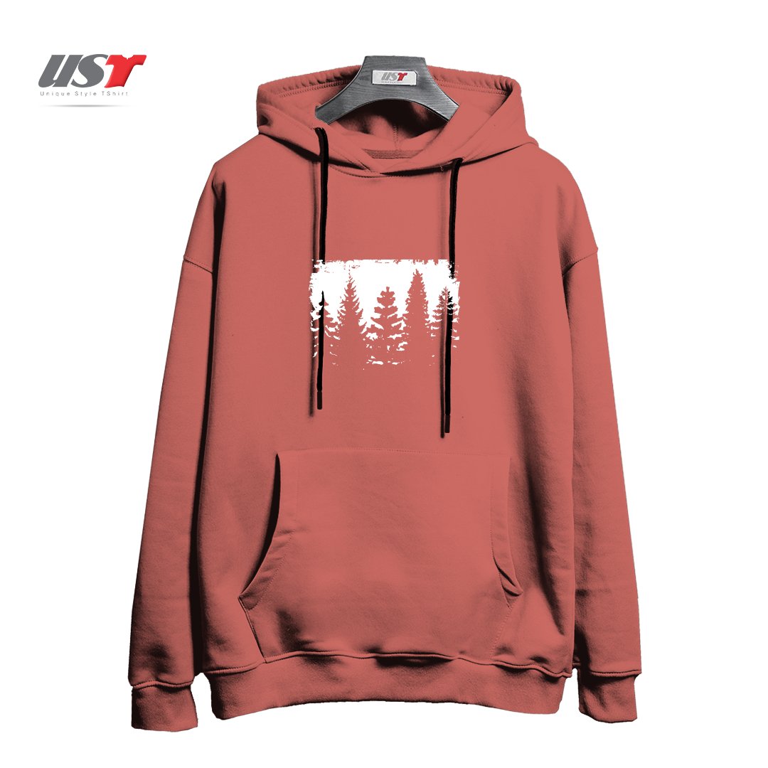 طرح FOREST SILHOUETTE هودی اورسایزرنگ آجری