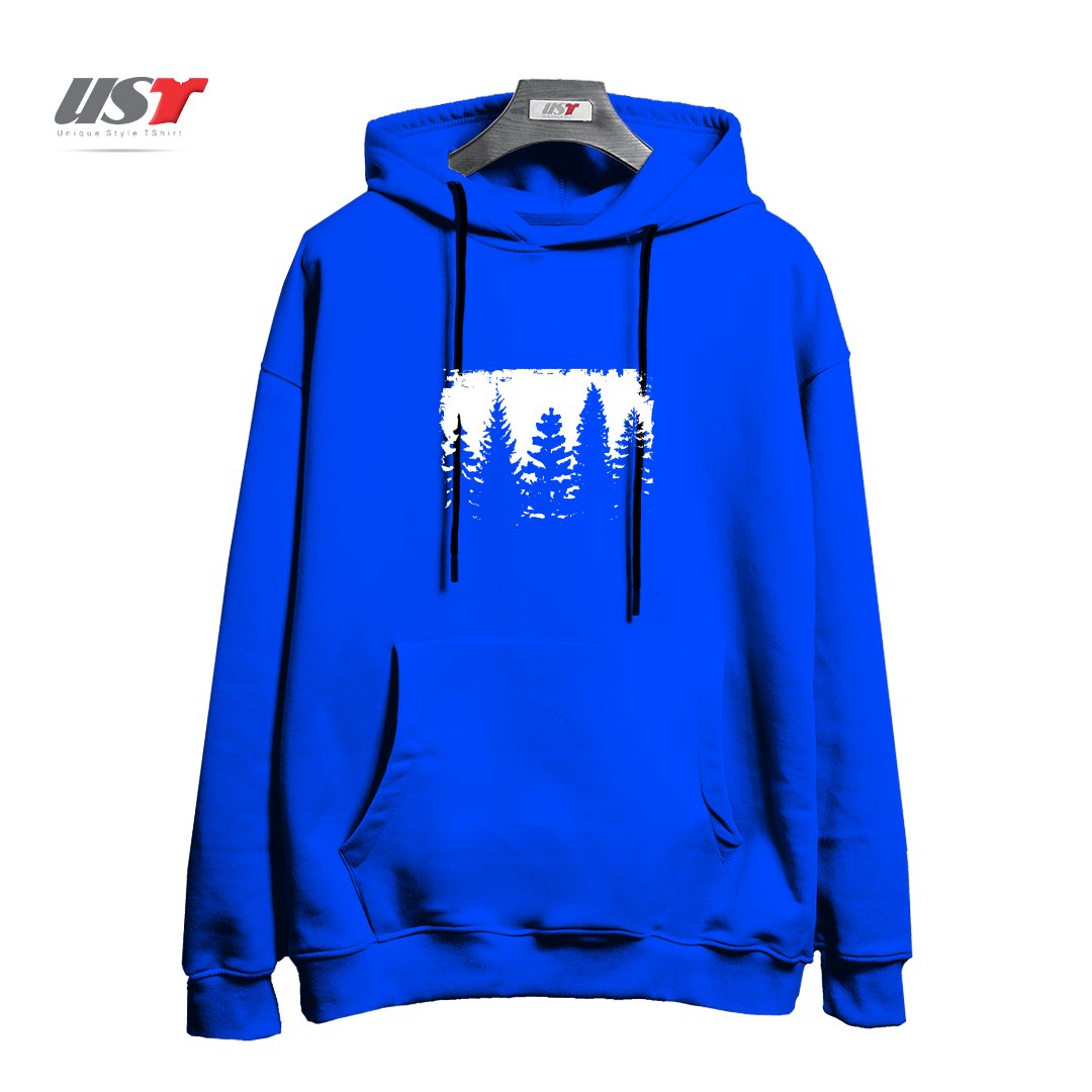 طرح FOREST SILHOUETTE هودی اورسایزرنگ آبی شالی