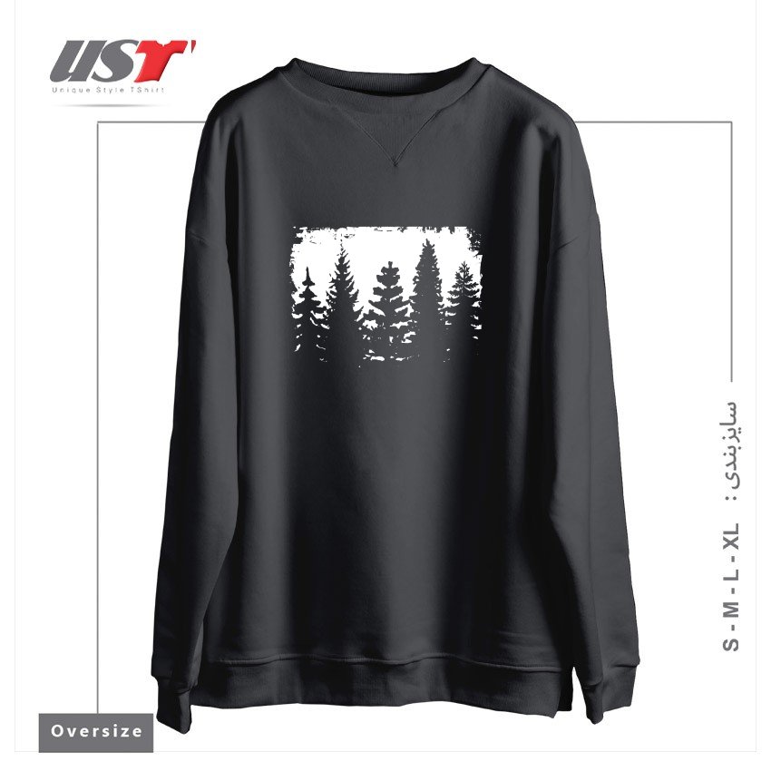 طرح FOREST SILHOUETTE سوییشرت اورسایزرنگ دودی