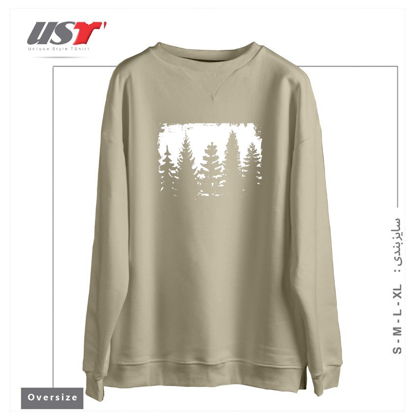 طرح FOREST SILHOUETTE سوییشرت اورسایزرنگ نخودی