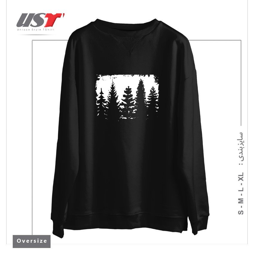 طرح FOREST SILHOUETTE سوییشرت اورسایزرنگ مشکی