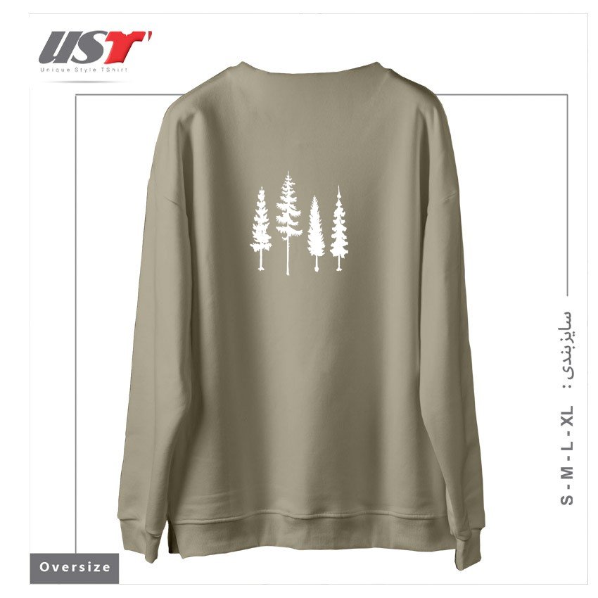 طرح FOUR TREES سوییشرت اورسایزرنگ نخودی