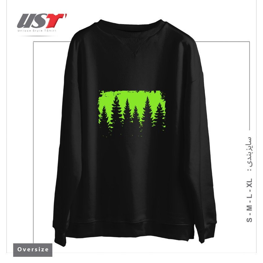 طرح GREEN FOREST ILLUSTRATION سوییشرت اورسایزرنگ مشکی