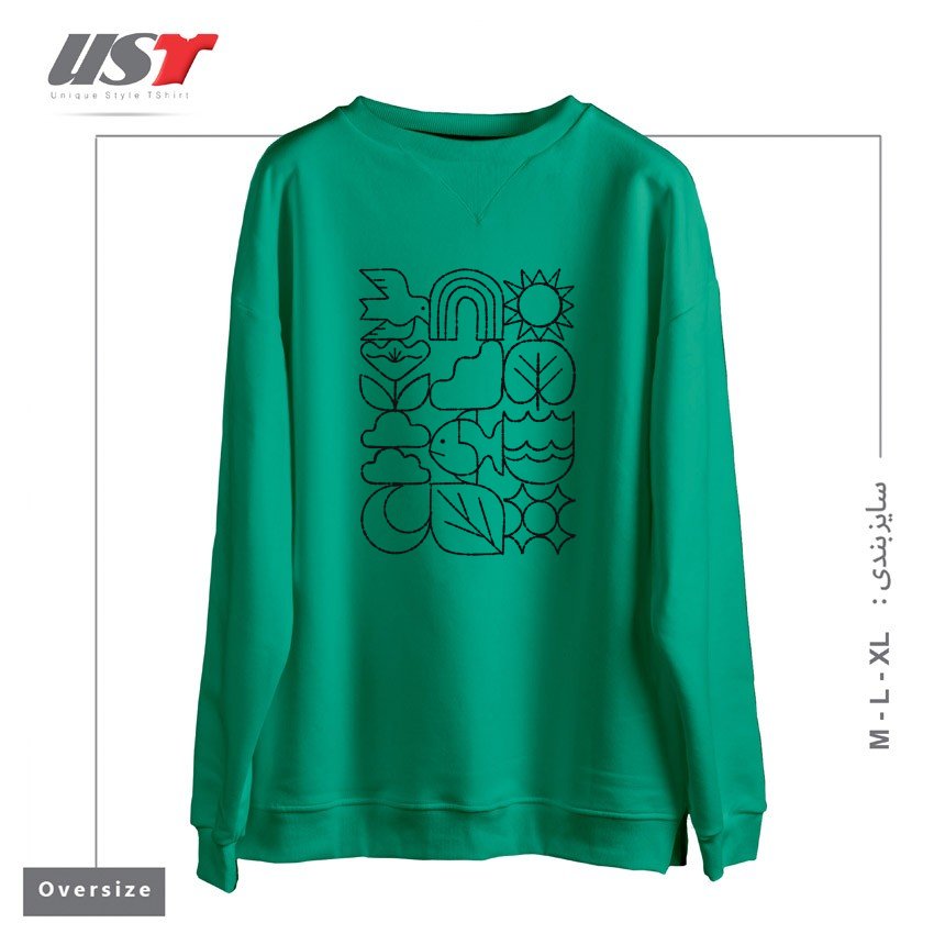 طرح HARMONY GRID سوییشرت اورسایزرنگ سبز سدری