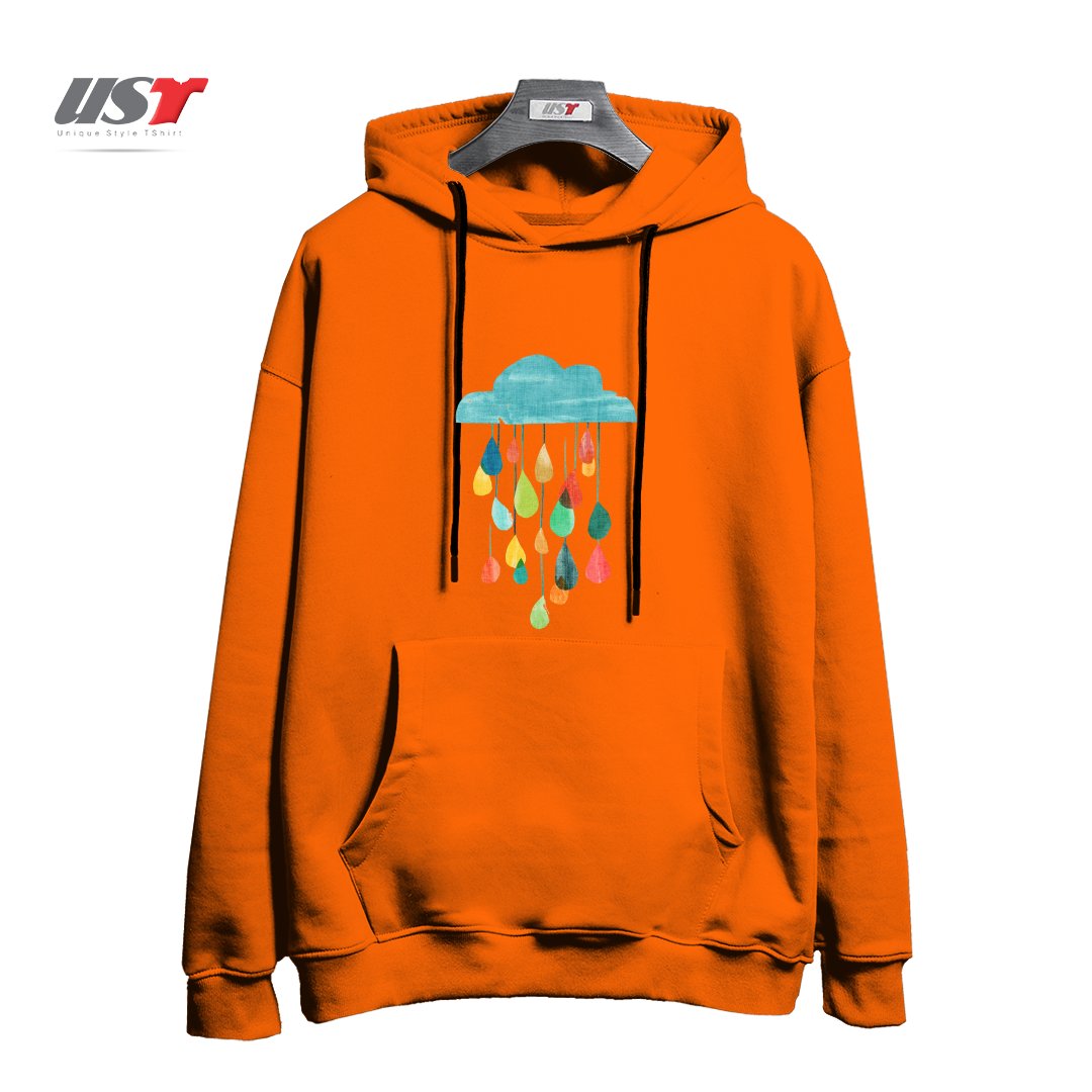 طرح IT IS RAINING RAINBOW هودی اورسایزرنگ نارنجی
