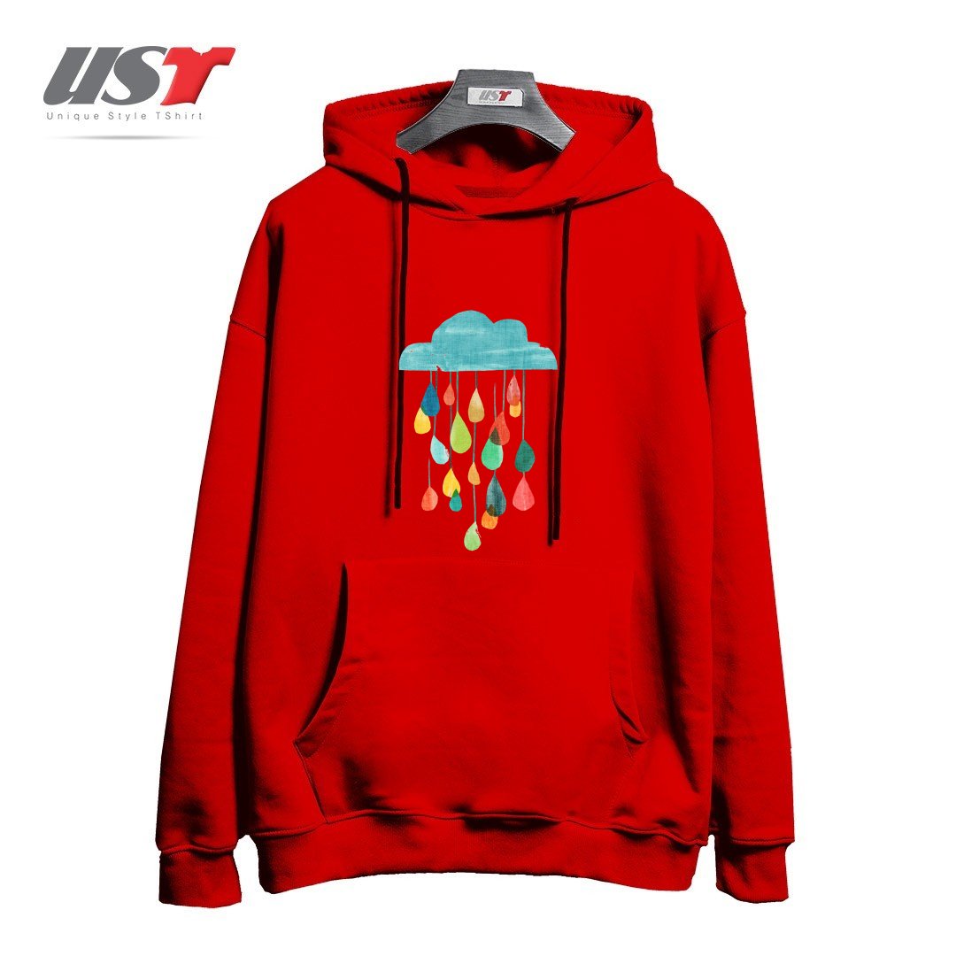 طرح IT IS RAINING RAINBOW هودی اورسایزرنگ قرمز