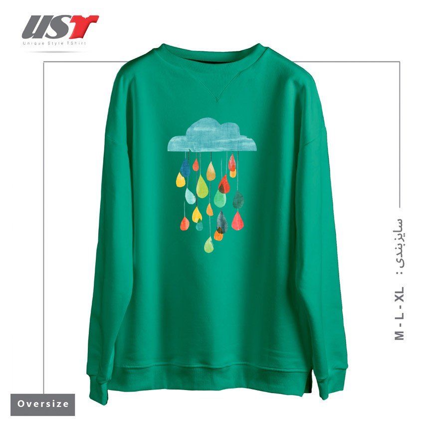 سوییشرت اورسایز طرح IT IS RAINING RAINBOW