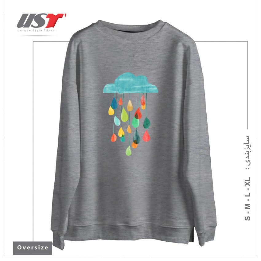 سوییشرت اورسایز طرح IT IS RAINING RAINBOW