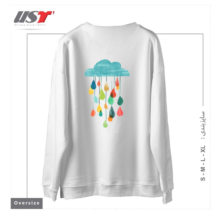 طرح IT IS RAINING RAINBOW سوییشرت اورسایزرنگ سفید