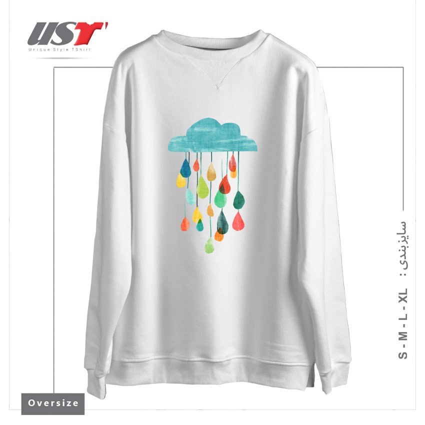 طرح IT IS RAINING RAINBOW سوییشرت اورسایزرنگ سفید