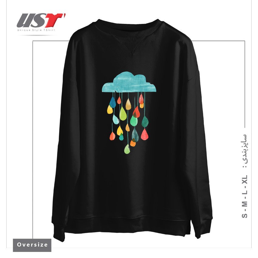 طرح IT IS RAINING RAINBOW سوییشرت اورسایزرنگ مشکی