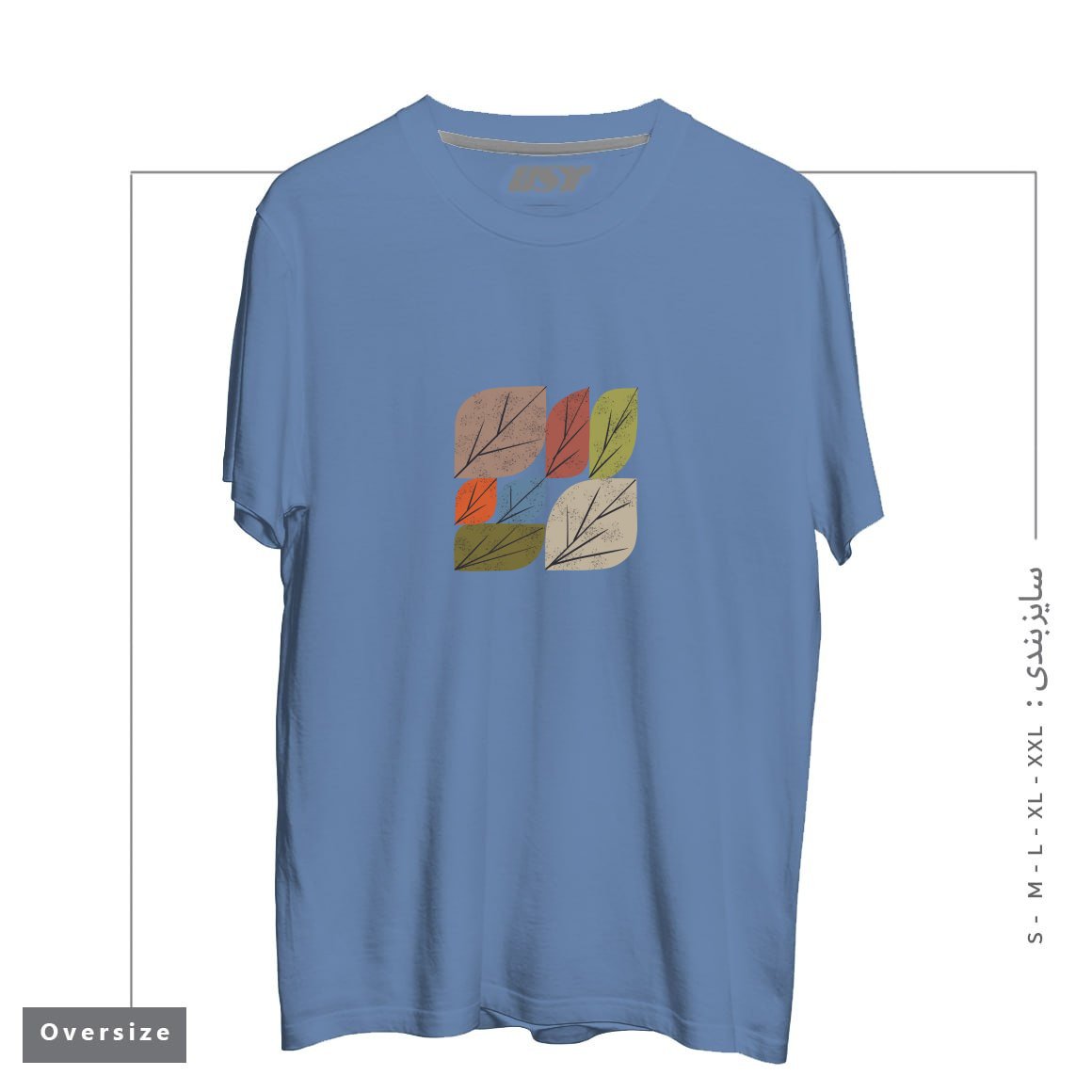 طرح LEAF GRID تیشرت اورسایزرنگ آبی نفتی