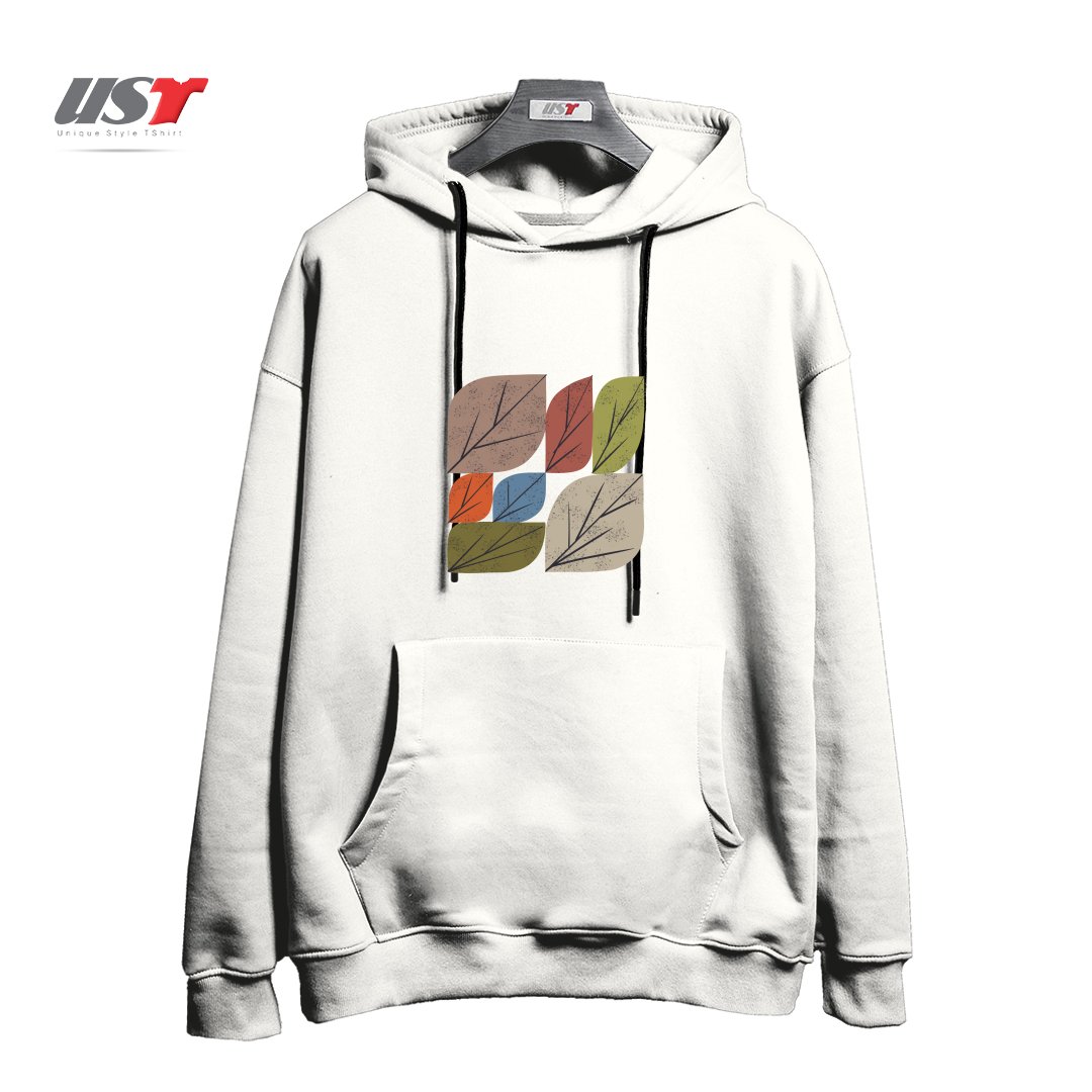 طرح LEAF GRID هودی اورسایزرنگ سفید