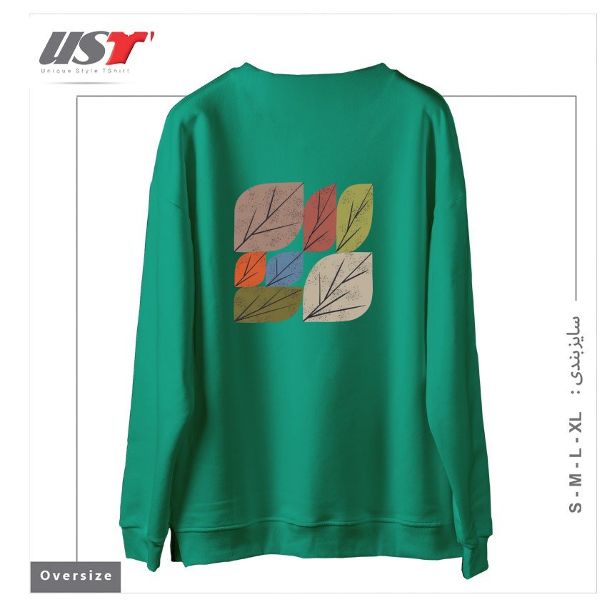 طرح LEAF GRID سوییشرت اورسایزرنگ سبز سدری
