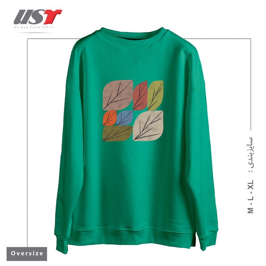 طرح LEAF GRID سوییشرت اورسایزرنگ سبز سدری