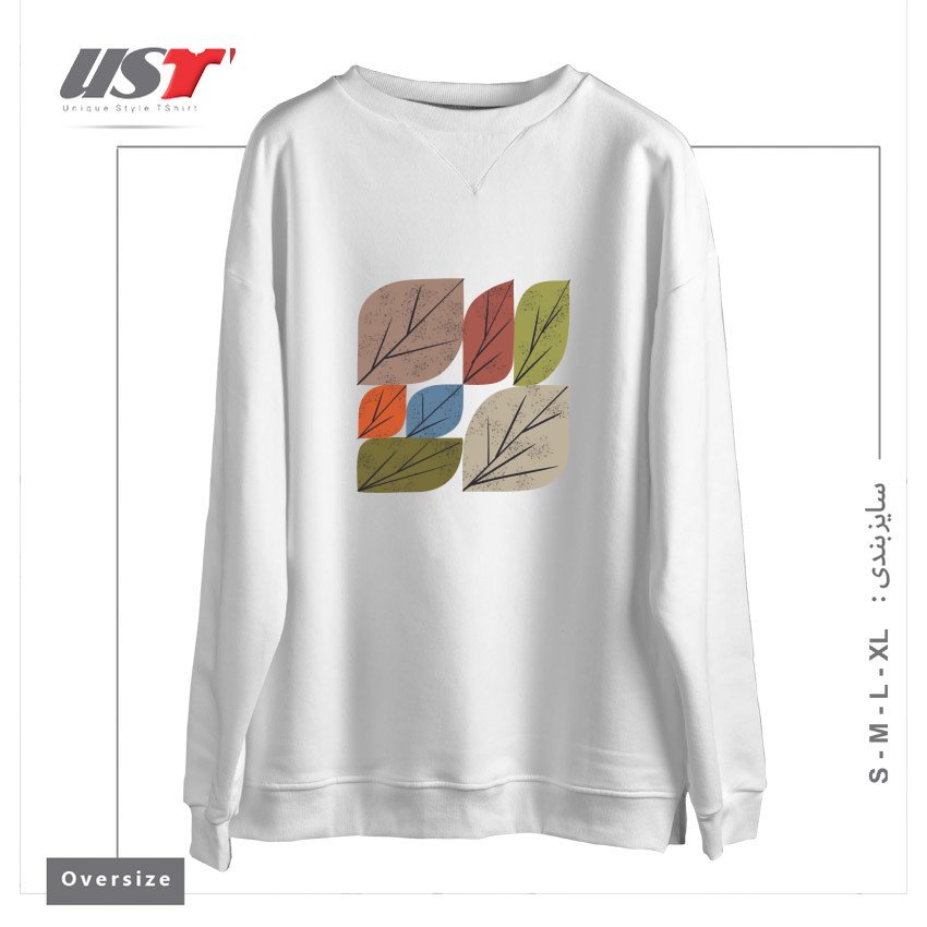 طرح LEAF GRID سوییشرت اورسایزرنگ سفید