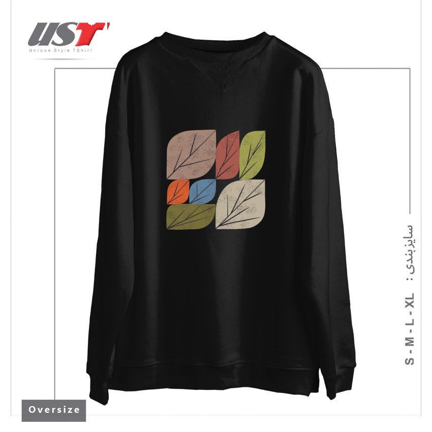 طرح LEAF GRID سوییشرت اورسایزرنگ مشکی
