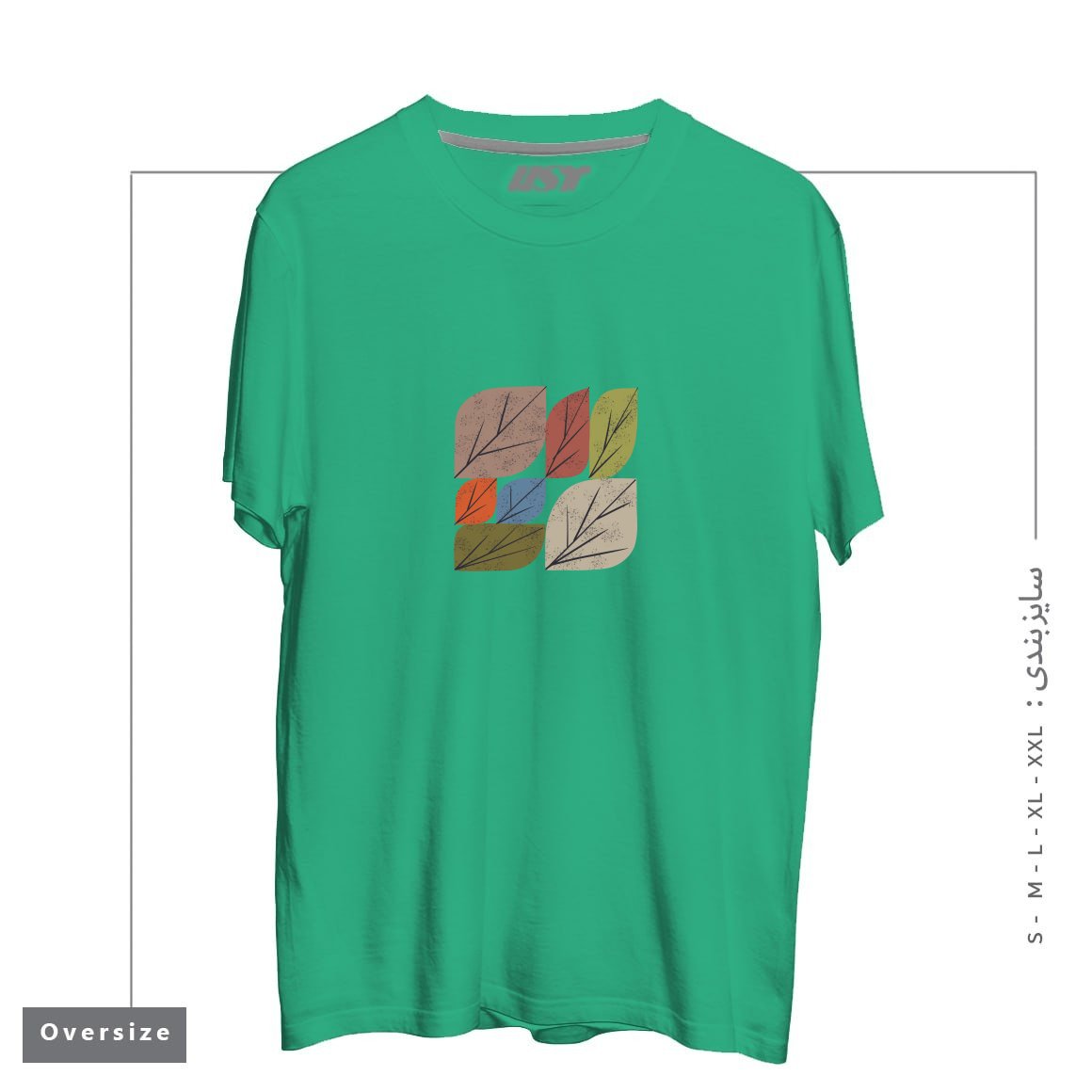 طرح LEAF GRID تیشرت اورسایزرنگ سبز