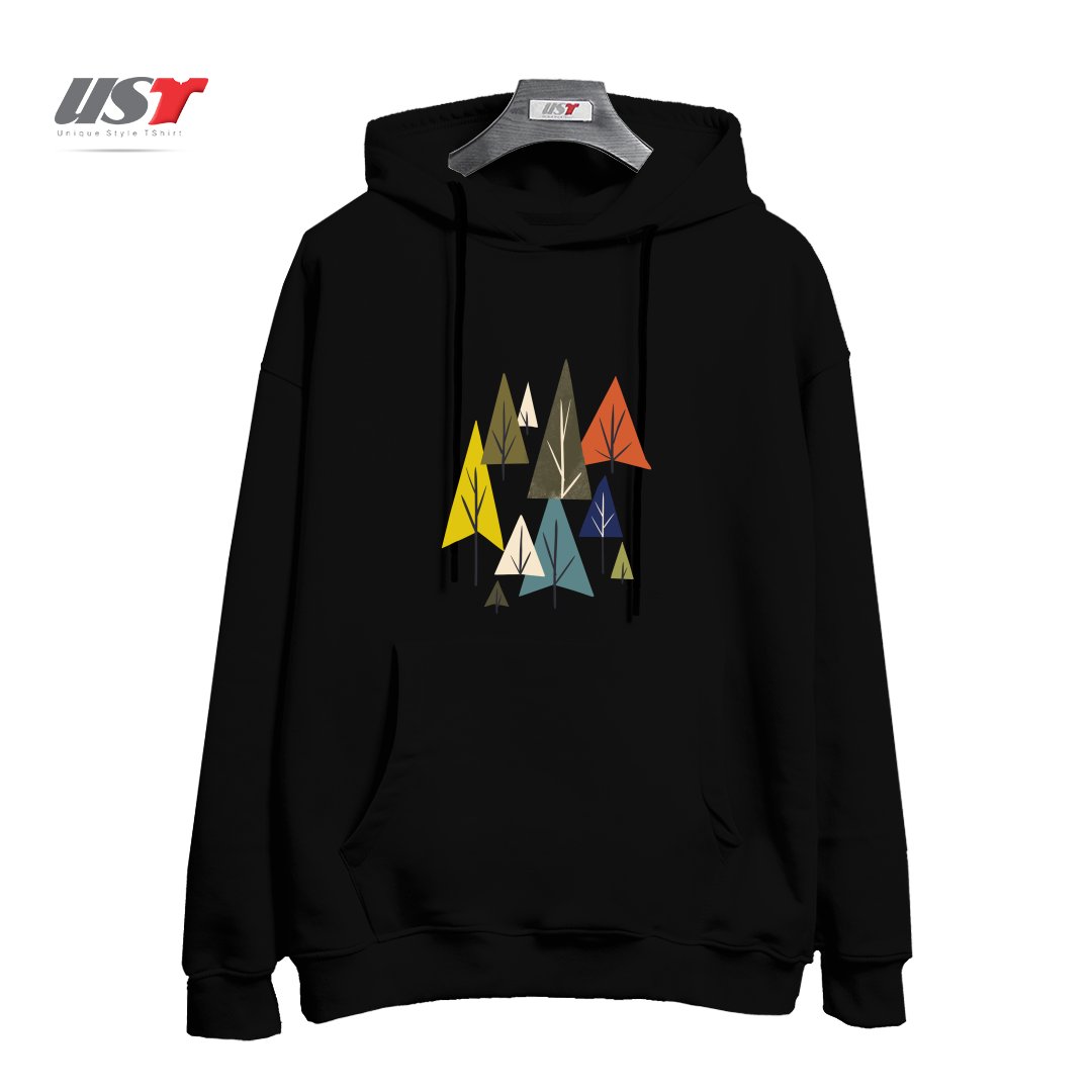 طرح MULTICOLOR PINES هودی اورسایزرنگ مشکی