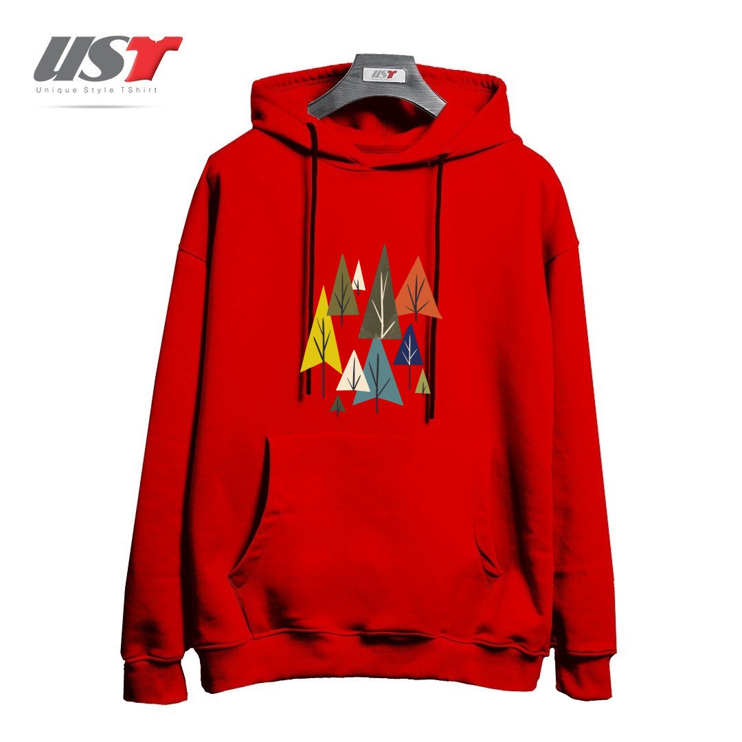 طرح MULTICOLOR PINES هودی اورسایزرنگ قرمز