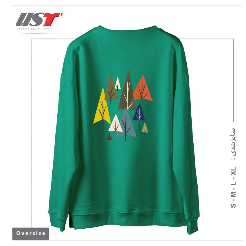 طرح MULTICOLOR PINES سوییشرت اورسایزرنگ سبز سدری