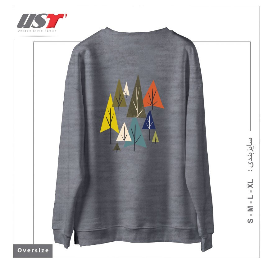 طرح MULTICOLOR PINES سوییشرت اورسایزرنگ طوسی ملانژ