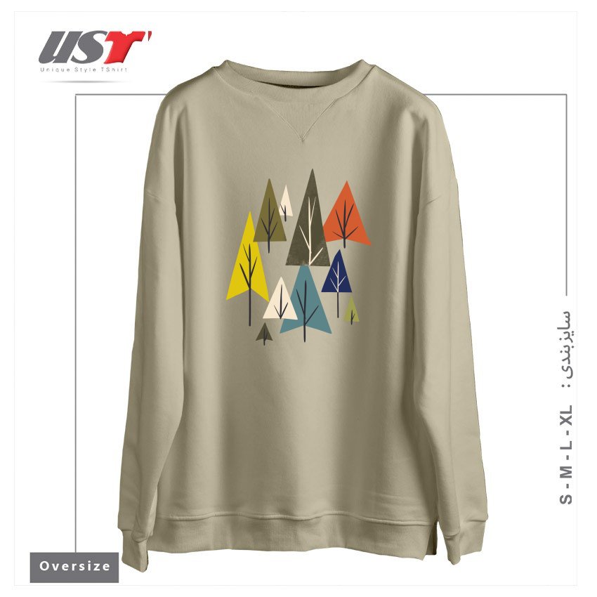 طرح MULTICOLOR PINES سوییشرت اورسایزرنگ نخودی