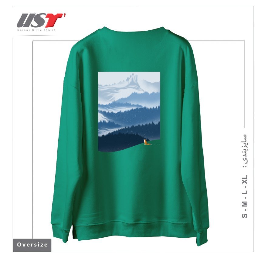 طرح MOUNTAIN SPIRIT سوییشرت اورسایزرنگ سبز سدری