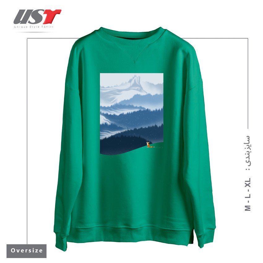 طرح MOUNTAIN SPIRIT سوییشرت اورسایزرنگ سبز سدری