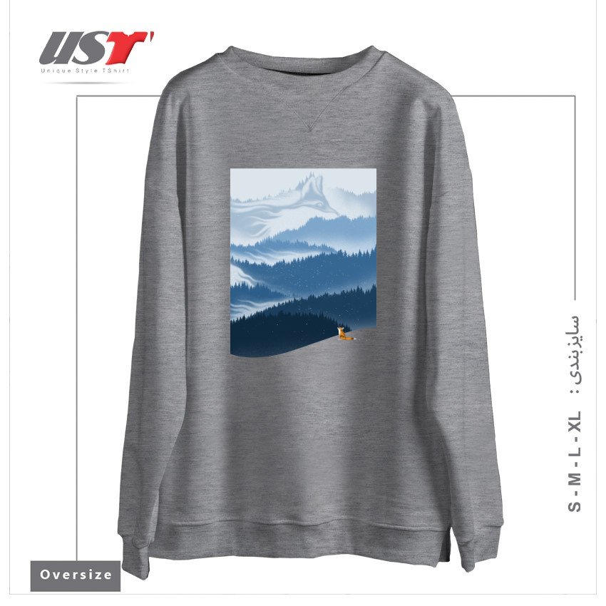 طرح MOUNTAIN SPIRIT سوییشرت اورسایزرنگ طوسی ملانژ