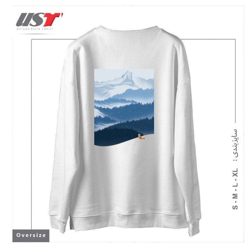 طرح MOUNTAIN SPIRIT سوییشرت اورسایزرنگ سفید