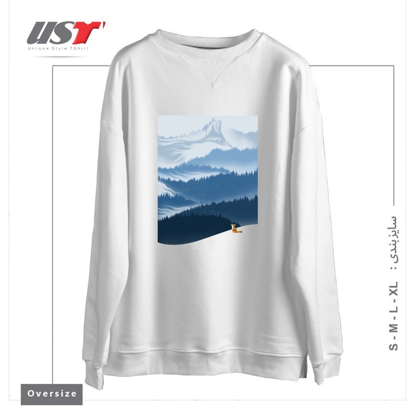 طرح MOUNTAIN SPIRIT سوییشرت اورسایزرنگ سفید