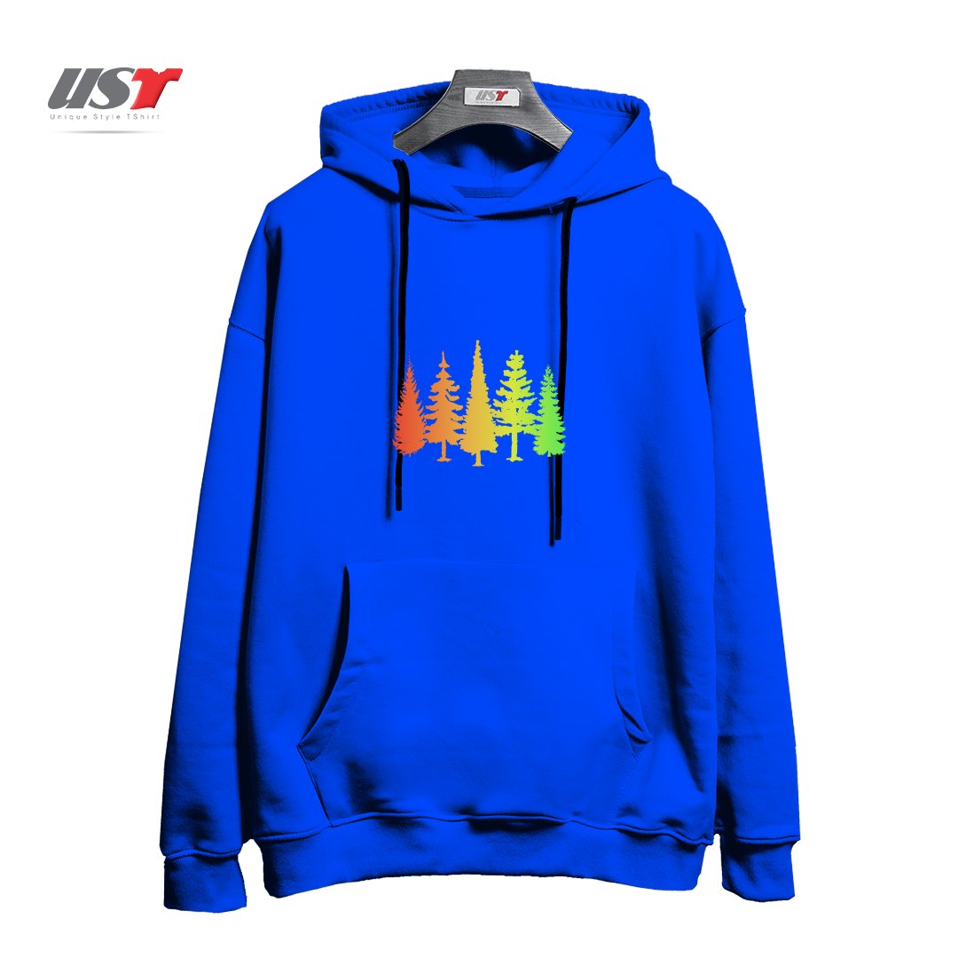 طرح NATURE IS AWESOME هودی اورسایزرنگ آبی شالی