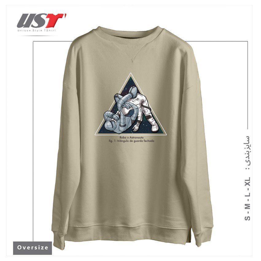 طرح ROBO X ASTRONAUTA سوییشرت اورسایزرنگ نخودی
