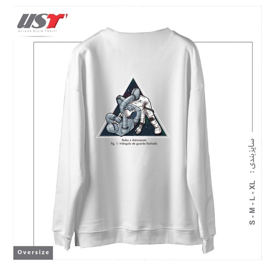 طرح ROBO X ASTRONAUTA سوییشرت اورسایزرنگ سفید