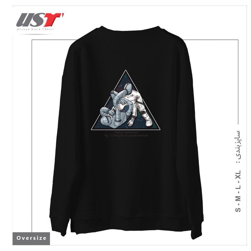 طرح ROBO X ASTRONAUTA سوییشرت اورسایزرنگ مشکی