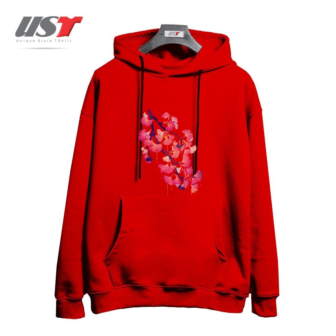 طرح O, GINKGO هودی اورسایزرنگ قرمز