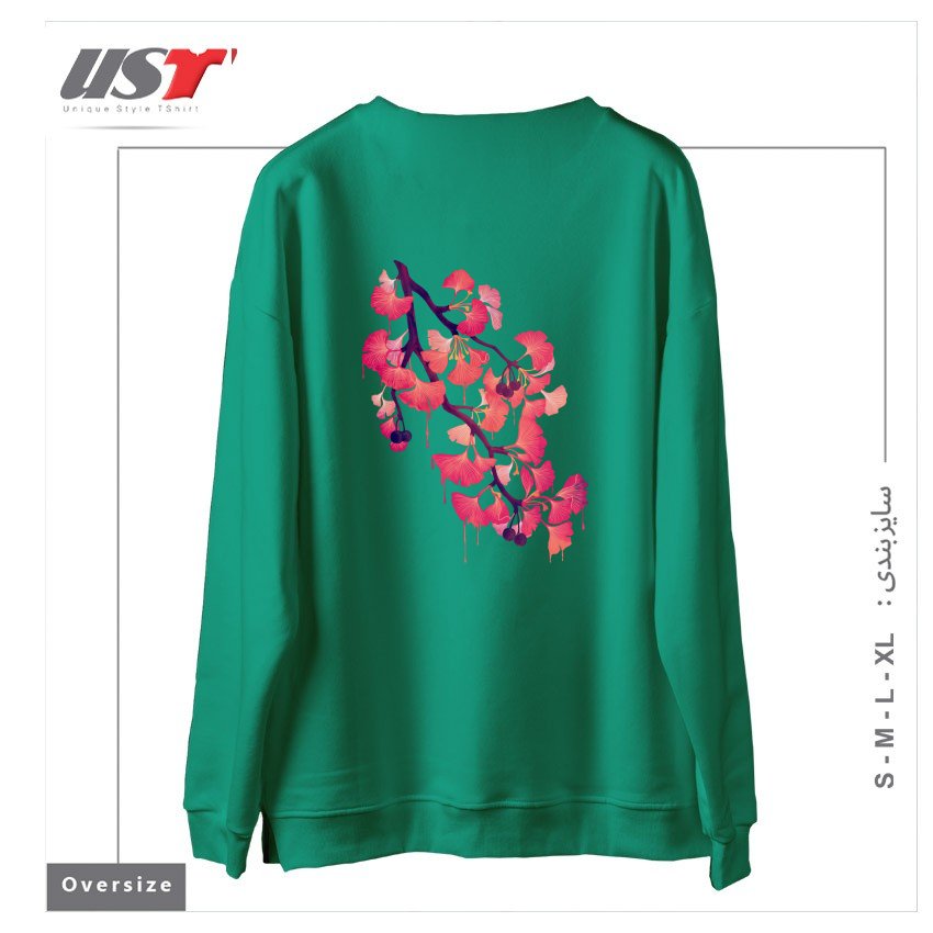 طرح O, GINKGO سوییشرت اورسایزرنگ سبز سدری