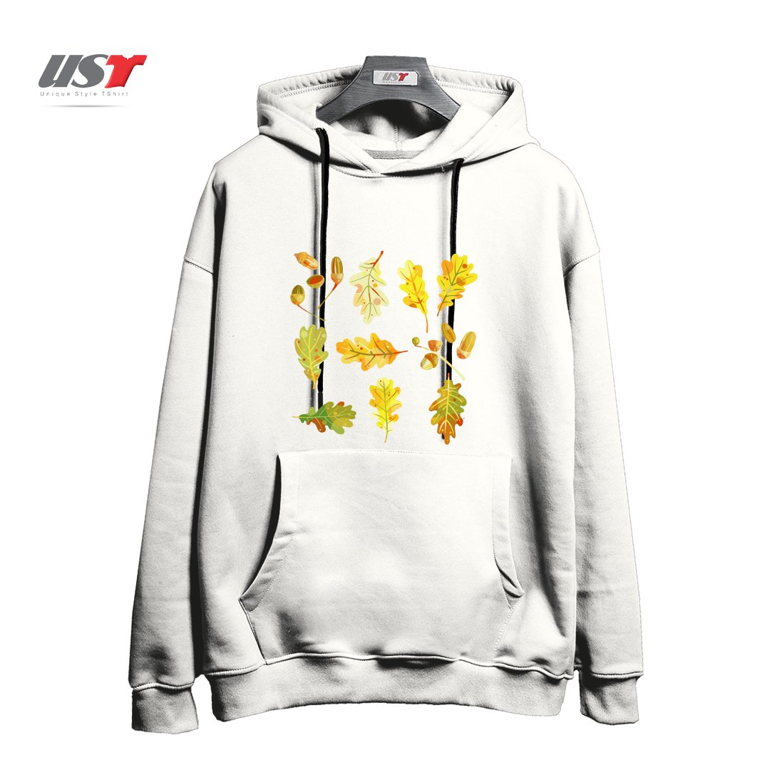 طرح OAK LEAVES AND ACORNS DARK هودی اورسایزرنگ سفید