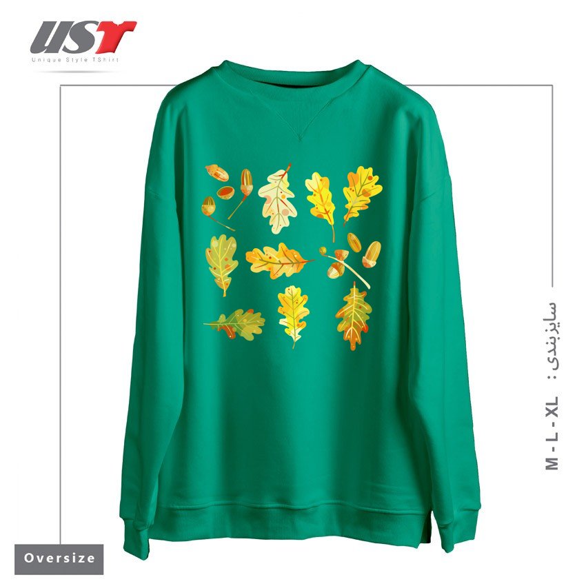 طرح OAK LEAVES AND ACORNS DARK سوییشرت اورسایزرنگ سبز سدری