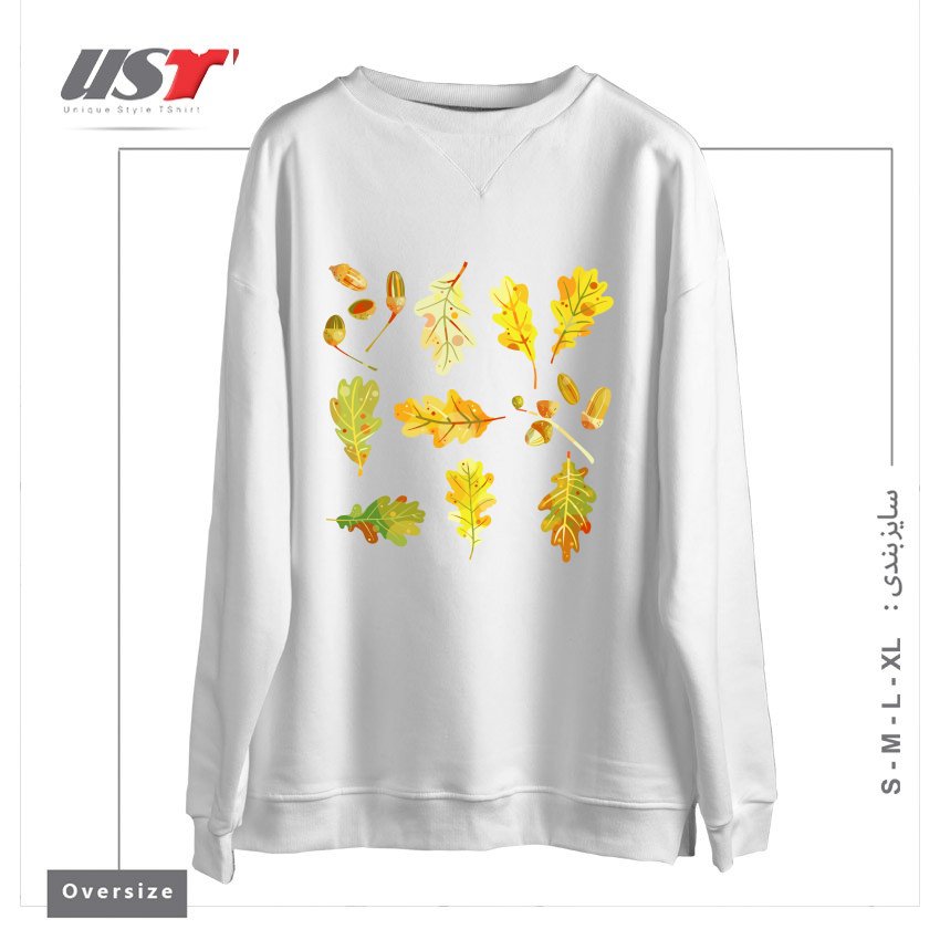 طرح OAK LEAVES AND ACORNS DARK سوییشرت اورسایزرنگ سفید