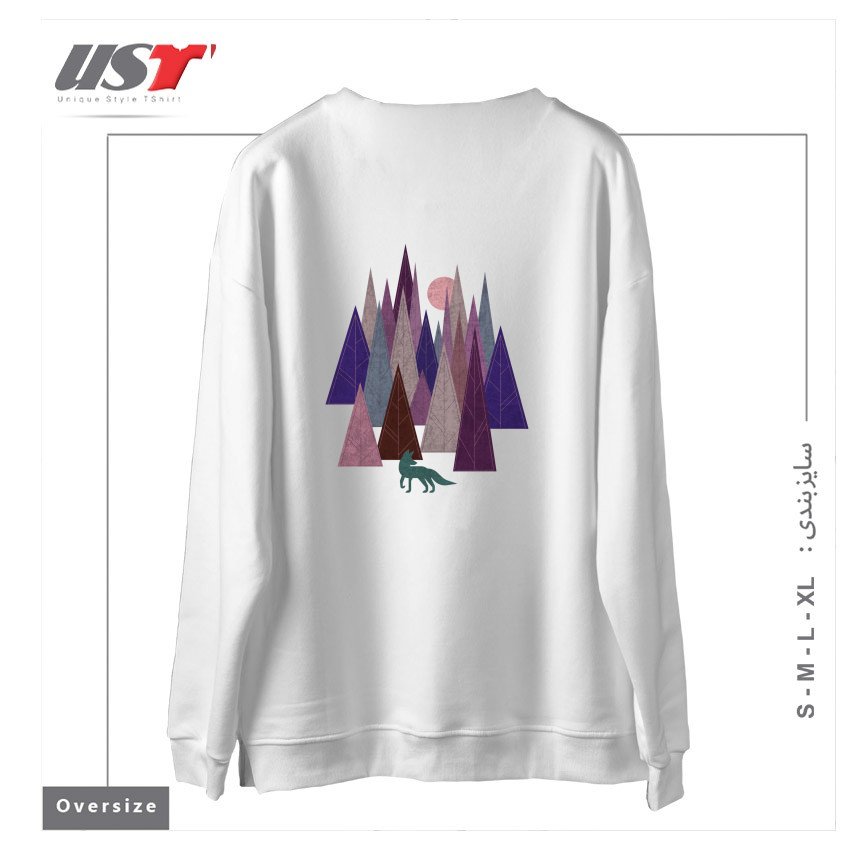 طرح STRANGE FOREST سوییشرت اورسایزرنگ سفید