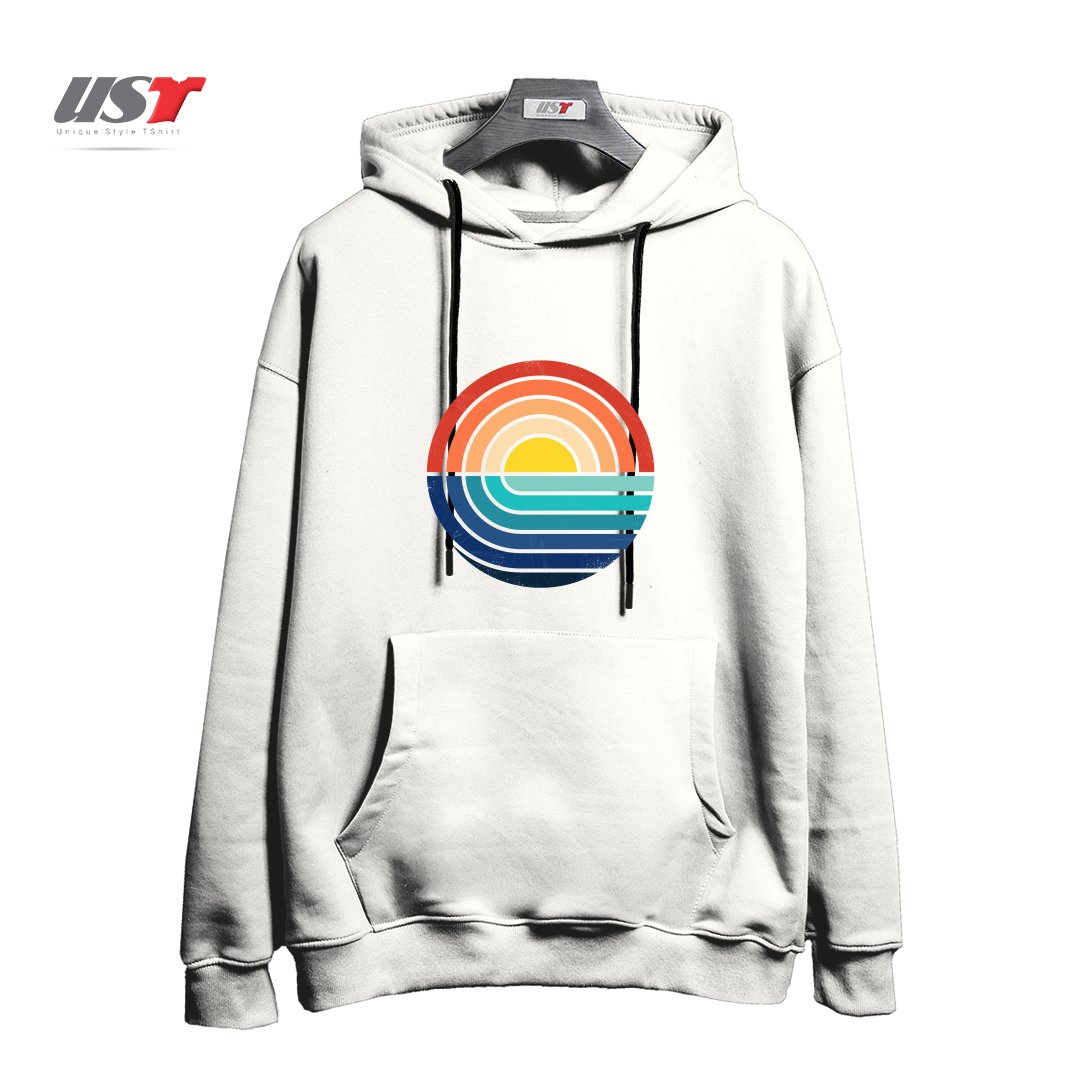 طرح SUNSET AND WAVES هودی اورسایزرنگ سفید