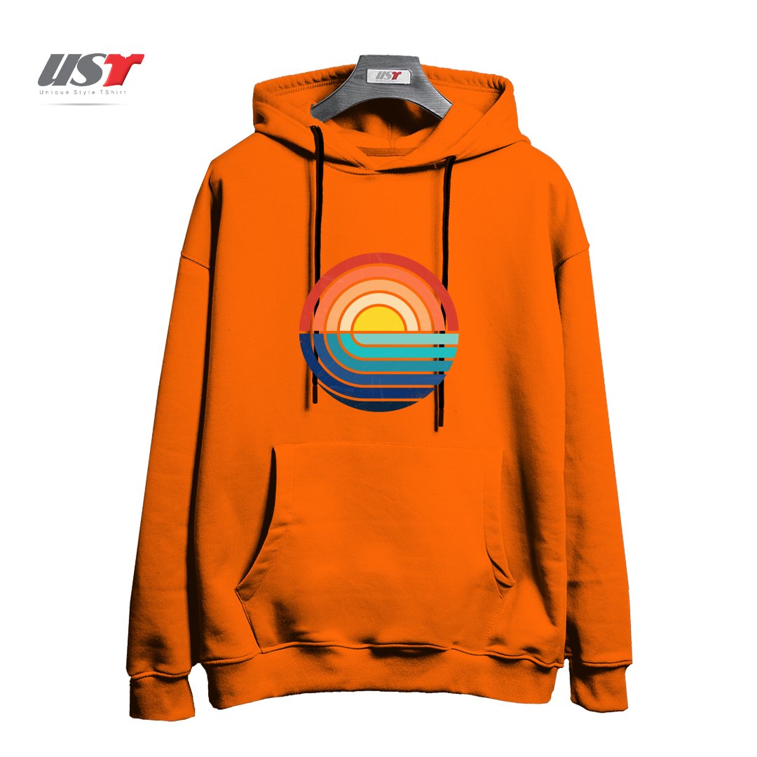 طرح SUNSET AND WAVES هودی اورسایزرنگ نارنجی