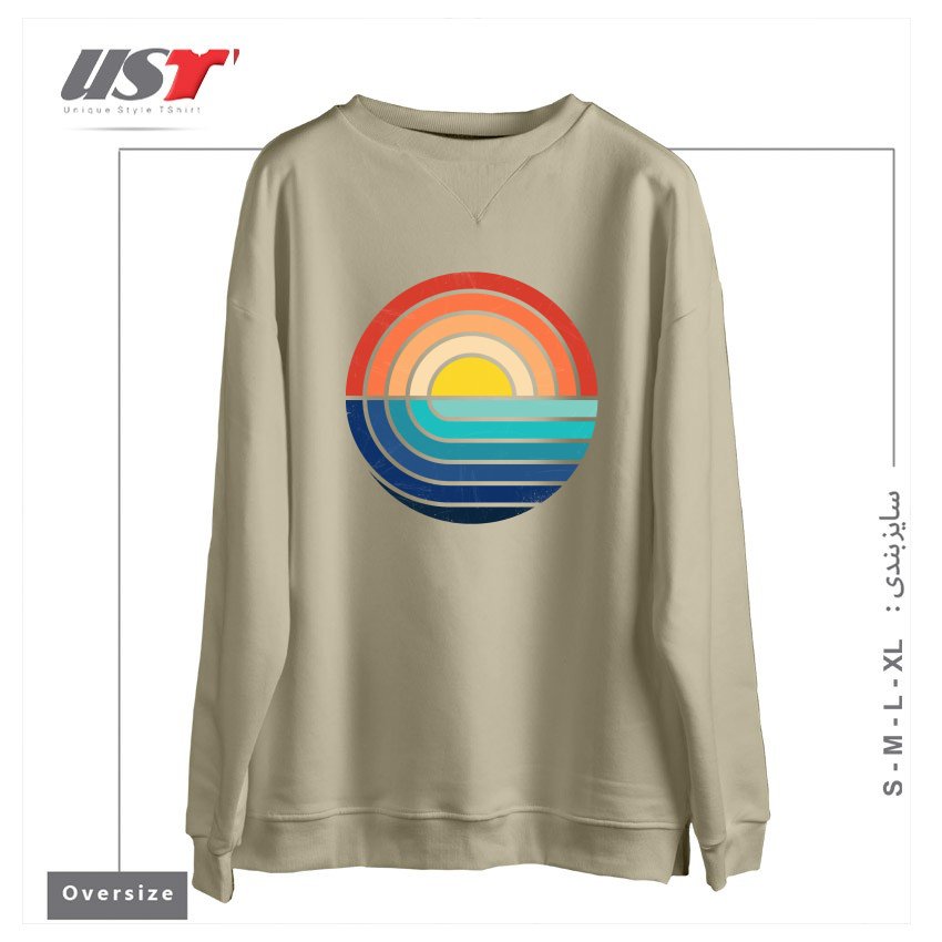 طرح SUNSET AND WAVES سوییشرت اورسایزرنگ نخودی